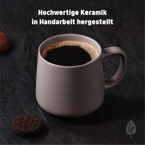 Landpark Graue Kaffeetassen (6 x 350 ml) - Aus Hochwertiger Keramik - 100% Handgefertigt - Praktische Kaffeebecher Set