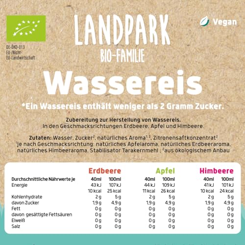 Landpark Bio-Wassereis - Naturlich süß - 100% Bio - 3 Geschmacksrichtungen für den Sommer - EU Organic