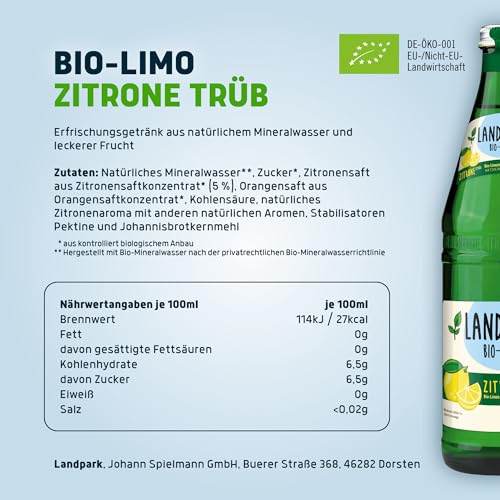 Landpark Bio-Limo Zitronen EU Organic - naturell - 6 x 750 ml Glasflaschen
